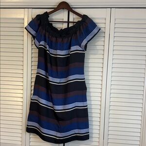 Banana Republic Blue & Black Striped Off-Shoulder Mini Dress
